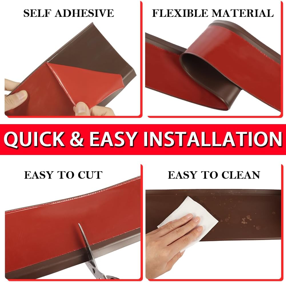 Vinyl Wall Base Baseboard Molding Trim 6" Flexible Self Adhesive Rubber Wall Base Moulding Trim Peel and Stick Design, 6 Inch x 60 Feet, Brown
