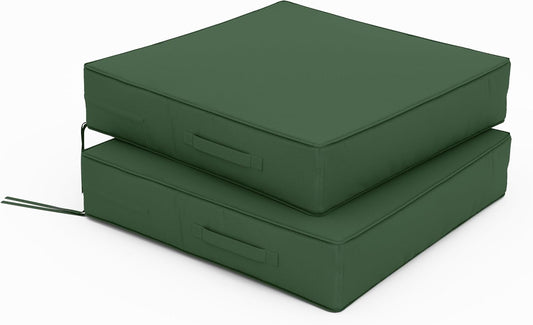 Patio Chair Cushions 24 X 24 X 5 Inch Waterproof Outdoor Seat Cushions for Patio Furniture, Outdoor Sofa Couch Pads with Ties & Handle, Set of 2, Green