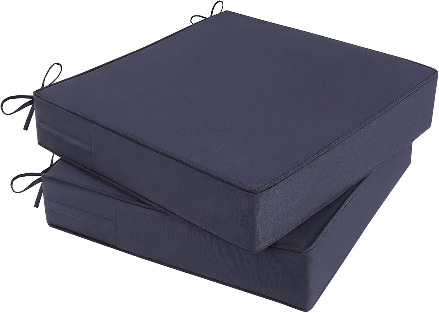 Outdoor Chair Cushions Set of 2 for Patio Furniture 18.5x16x3 Inch Waterproof Patio Chair Cushion 3 Year Color Fastness Rectangle Elastic Foam Garden Couch Pads with Ties and Handle,Grey