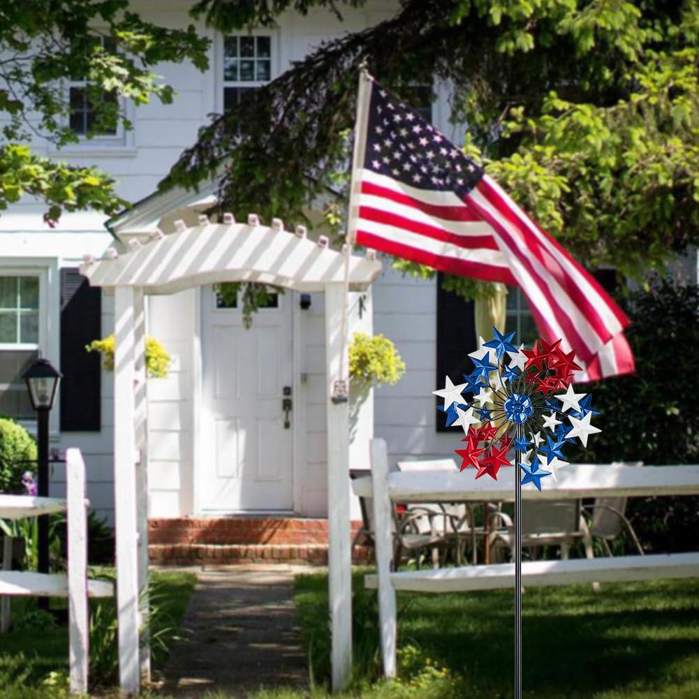 Outdoor Wind Spinner - Patriotic Metal Garden Spinners- Wind Sculptures July 4th Decorations for Garden, Yard 54 * 12.8 Inch