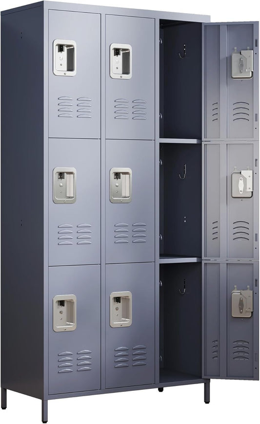 Metal Lockers for Employees, Storage Employee Locker, 72" Storage Lockers with Shelves Steel Cabinet for Home (Gray, 9 door-72'')