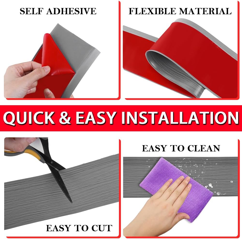 Vinyl Wall Base Baseboard Molding Trim 6" Flexible Self Adhesive Rubber Wall Base Moulding Trim Peel and Stick Design, 6 Inch x 40 Feet, Medium Grey Wood