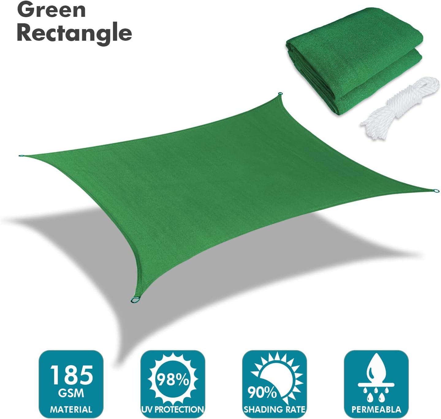 KANAGAWA 6'X20' Dark Green Custom Size Sun Shade Sail Rectangle UV Block Canopy Cover for Patio Backyard Lawn Garden Outdoor (Customized Available)
