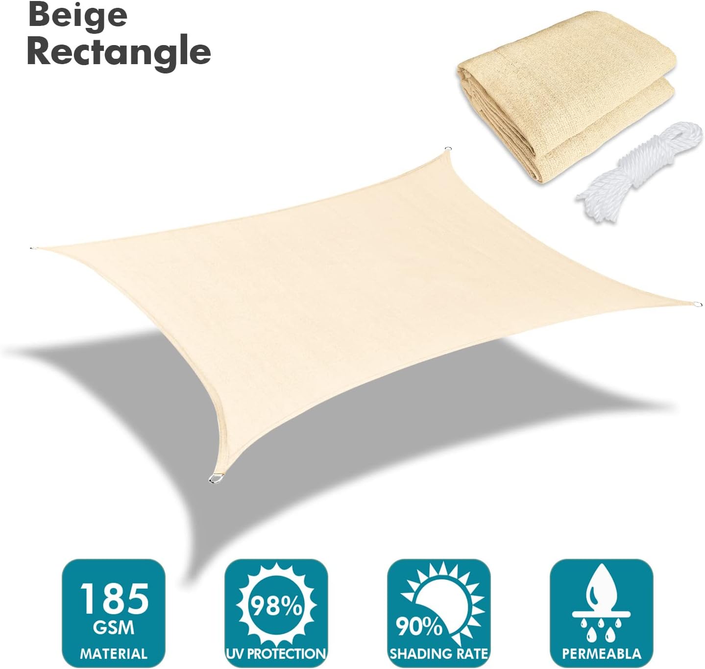 KANAGAWA 10'X15' Cream Custom Size Sun Shade Sail Rectangle UV Block Canopy Cover for Patio Backyard Lawn Garden Outdoor (Customized Available)