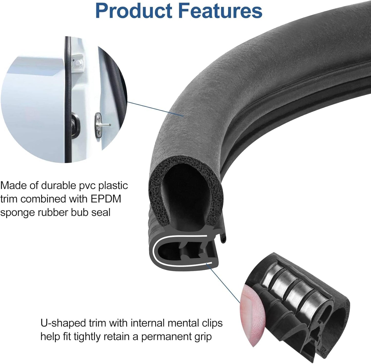 Automotive Door Weather Stripping 25Ft Car Door Rubber Edge Trim Seal Strip Gasket with Side Bulb for Car Bus Camper Boat RV Truck Doors