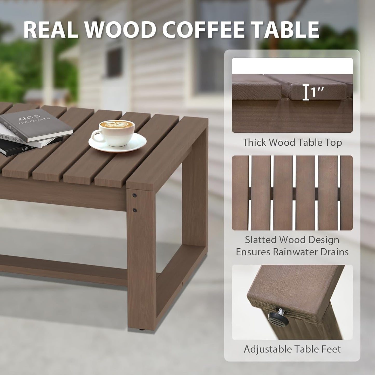 EAGLE PEAK Natural Wood Outdoor Patio Furniture, Cedar Furniture, Conversation Set, Outdoor Seating for Deck Patio Porch, Sofa 2 Chairs & Coffee Table, 4 Pieces, Brown/Beige