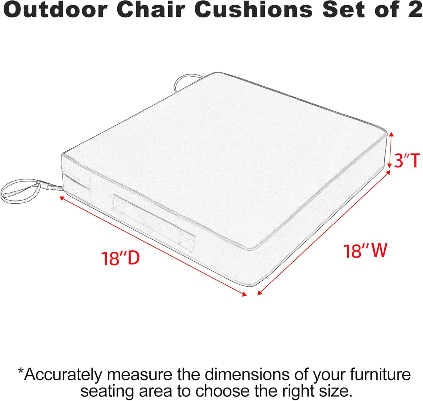 Favoyard Patio Chair Cushions 18 x 18 x 3 Inch Waterproof Outdoor Seat Cushions for Patio Furniture 3-Year Color Fastness Garden Sofa Couch Pads with Handle & Adjustable Straps Set of 2, Dark Grey