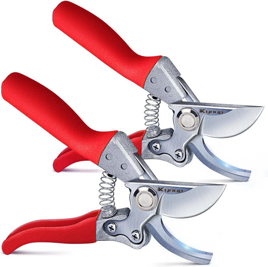 Kynup 2Packs Pruning Shears for Gardening, Garden Shears Scissors Heavy Duty, Bypass Pruner Hand Shears, Tree Trimmers Secateurs, Garden Clippers for Plants, Hedge Shears, Garden Tools (Red)