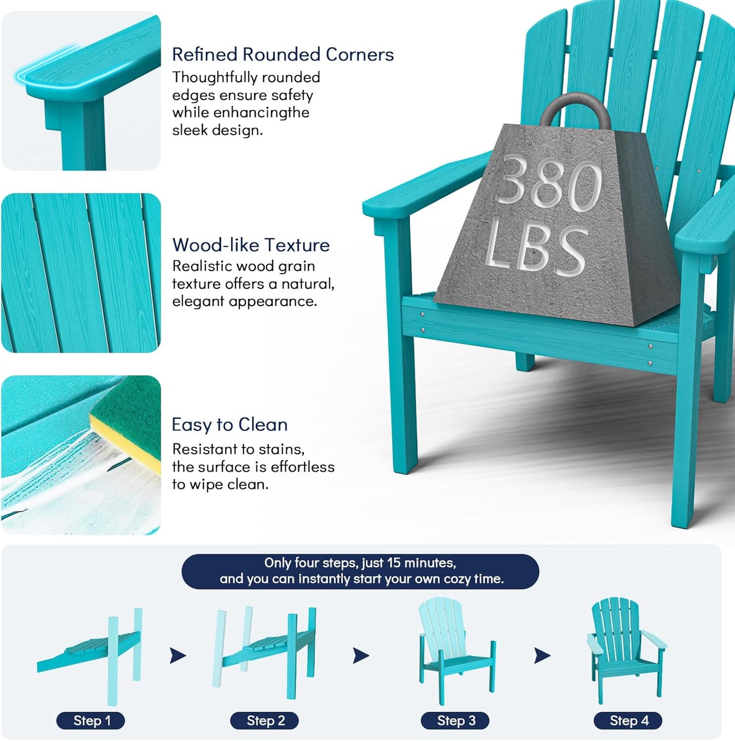 Stackable Adirondack Chair Set of 2, HDPE Outdoor Patio Chair - Durable and Space Saving, Suitable for Porches, Lawns or Garden, Aruba