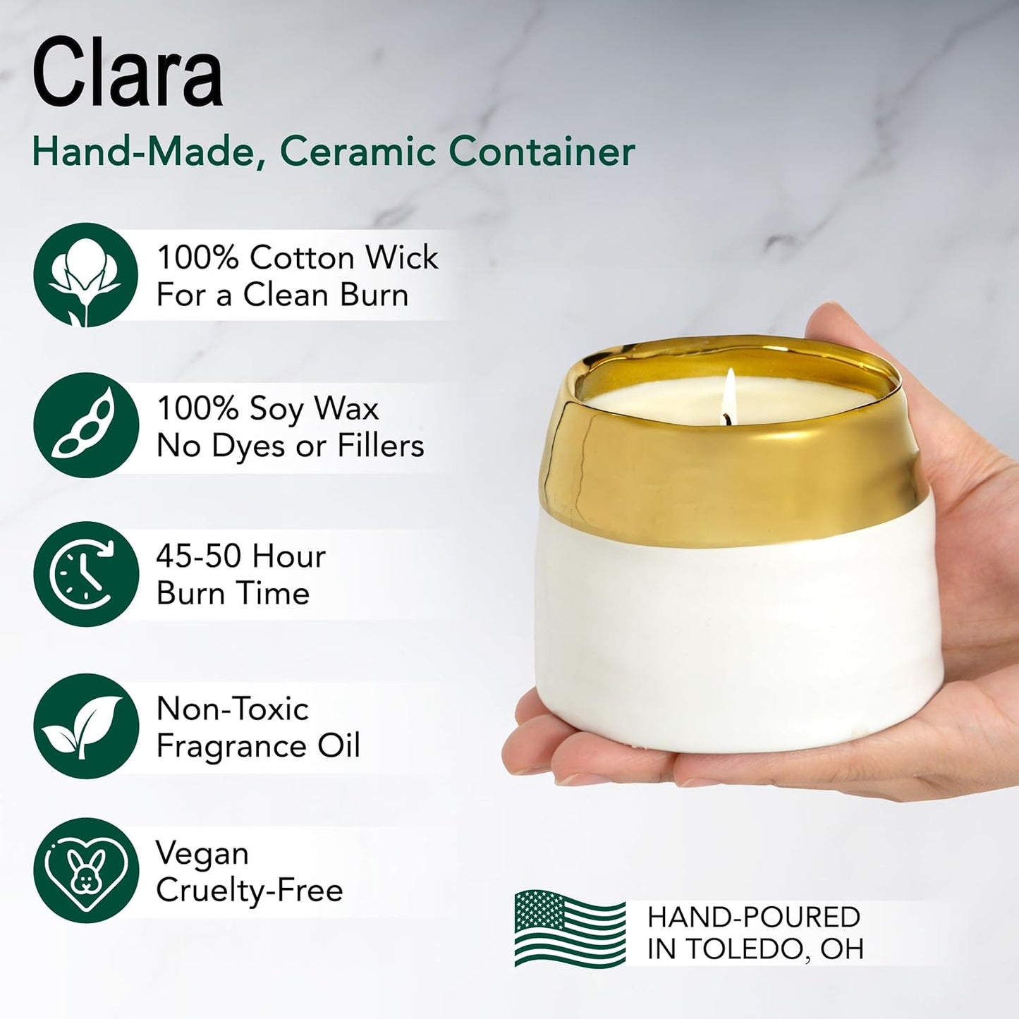 The Growing Candle, Sandalwood & Vanilla Scented, 10oz Ceramic Pot, Aromatherapy Candles for Home, 100% Soy, Clara
