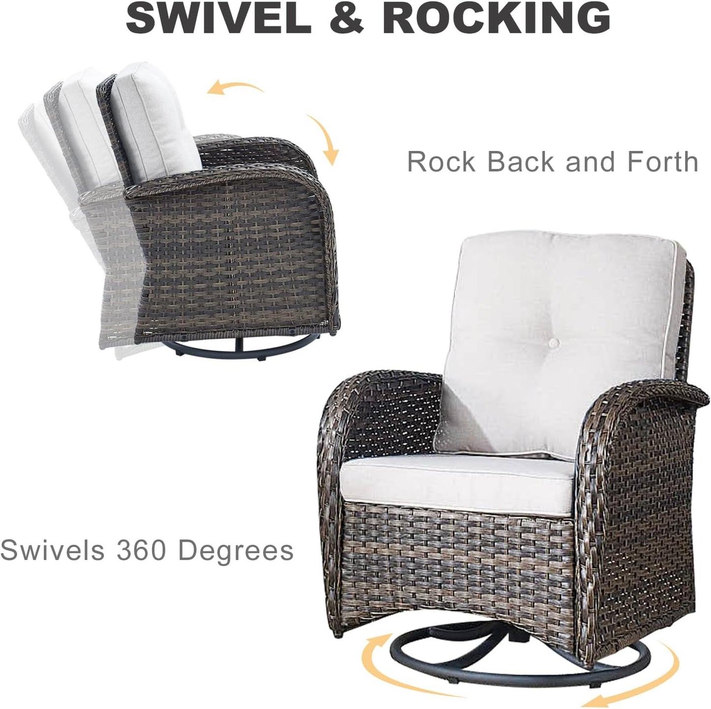 HUMMUH Outdoor Patio Furniture 7-Piece All-Weather PE Wicker Outdoor Conversation Set-Patio Couch Swivel Rocker Chairs with Ottomans Coffee Tables for Backyard,Poolside,Deck