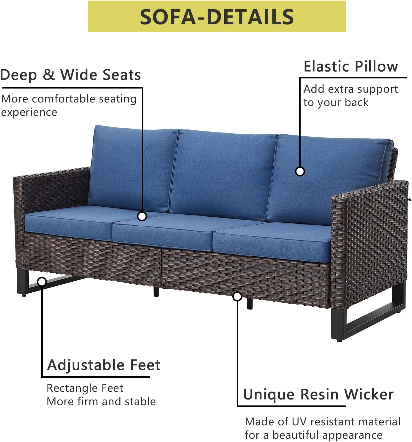 HUMMUH 8 Piece Patio Furniture with Fire Pit,PE Wicker Outdoor Conversation Sets-6-Seater Sofa,Patio Swivel Chairs Outdoor Chairs, Propane Fire Pit,Side Table for Porch,Garden,Backyard(Brown/Blue)