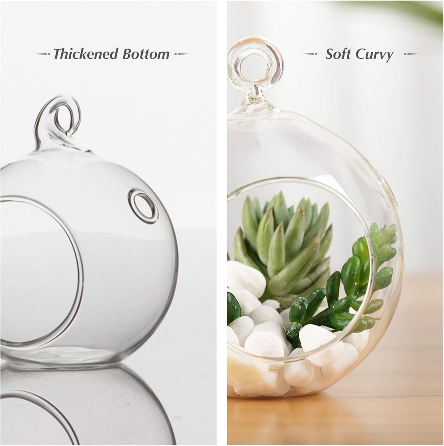 WGV Hanging Terrarium Globe, Width 6", Height 6.5", DIY Air Succulent Planter, Clear Glass Vase Orb with Flat Bottom, Candle Holder for Windowsill Outdoor Garden Decor, 6 Pieces Bulk