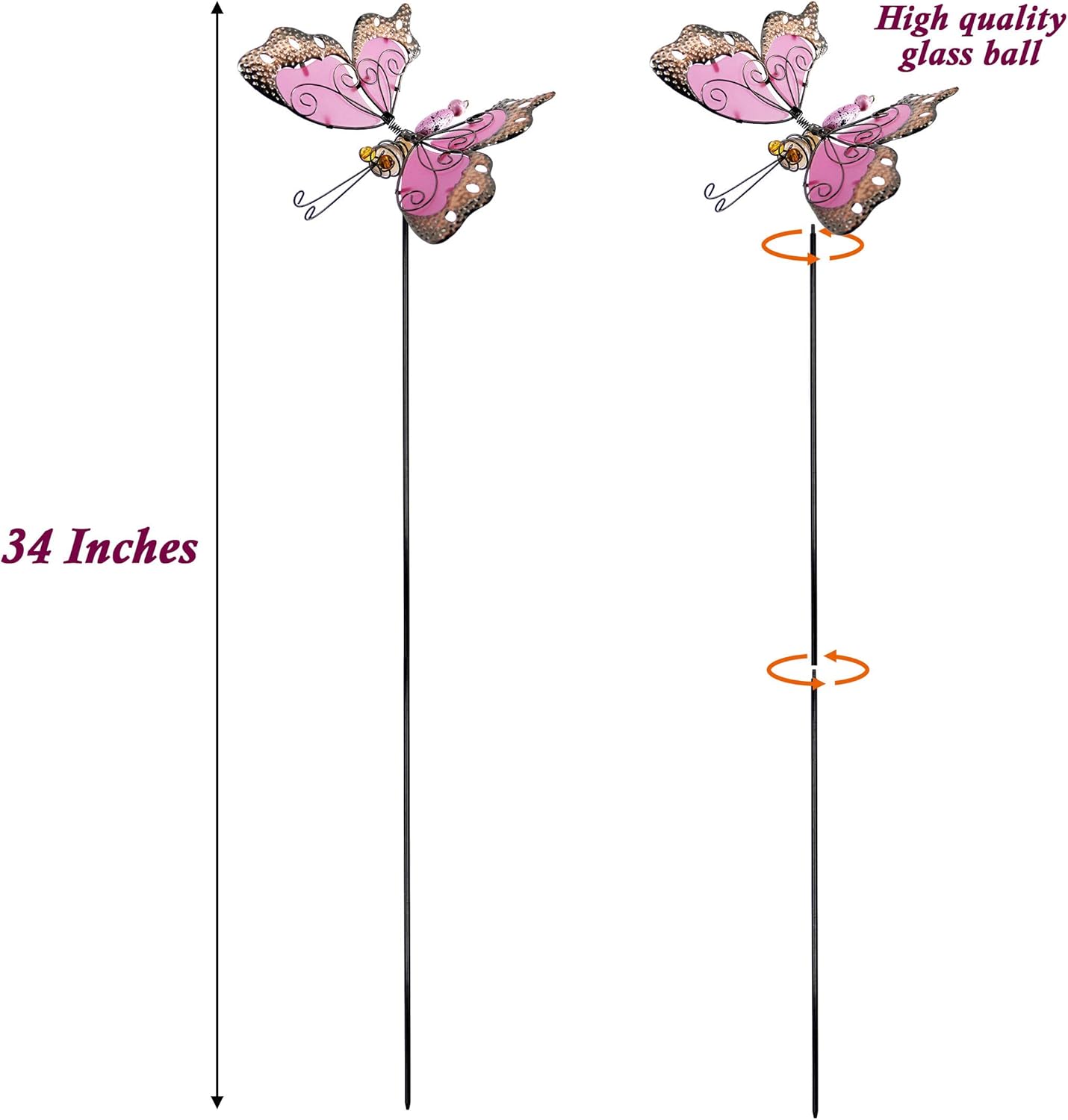 Juegoal 34 Inch Butterfly Garden Stakes Decor, Dragonfly Hummingbird Stakes, Glow in Dark Metal Yard Art for Mom, Mothers Day Ideal Gifts, Indoor Outdoor Lawn Pathway Patio Ornaments, Set of 3