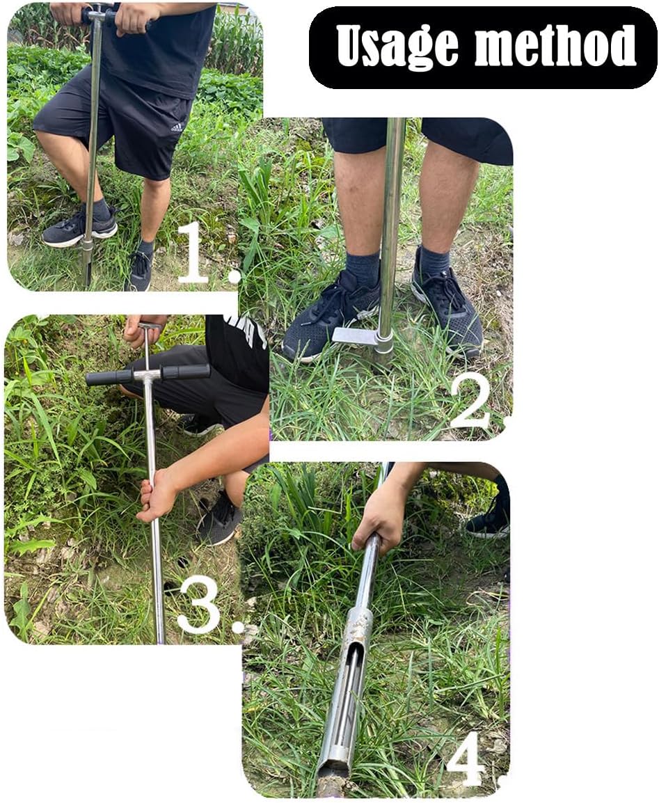 INTBUYING 40’’ Soil Sampler Probe Soil Test Probe with 8’’Sample Ejector and Foot Pedal T Rubber Handle Stainless Steel 1.5inch Dia for Soil Sampling Lawn Garden Farm