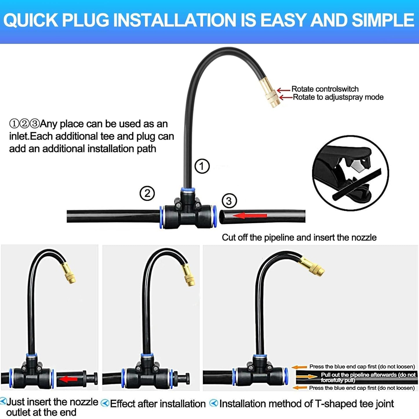 Drip Irrigation Kit Automatic Watering System for Potted Plants, 360 Degree Adjustable Copper Micro Sprinklers, Quick Connect Tubing Fittings for Garden, Lawn, Patio, Balcony(20 Nozzles)