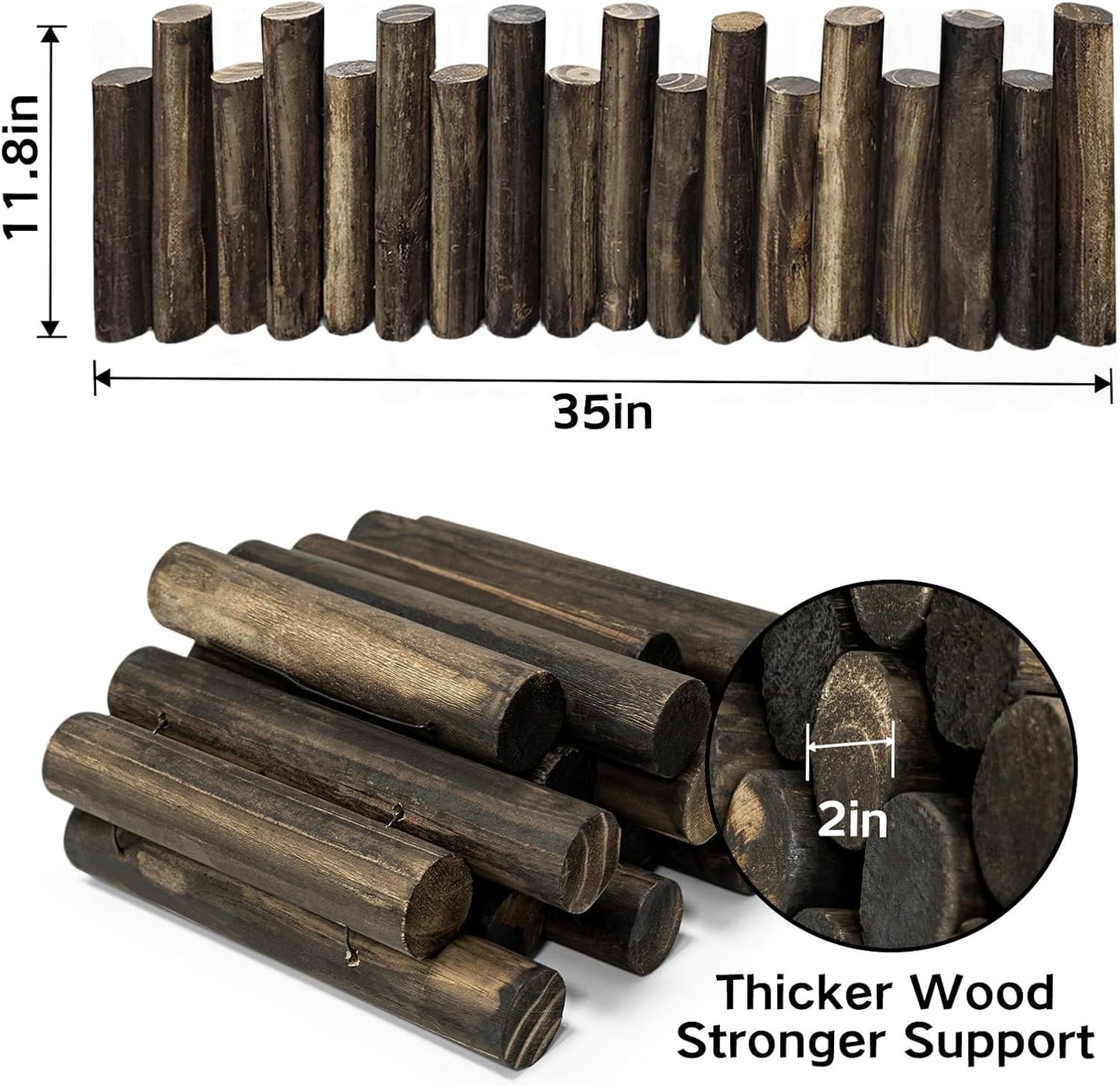 Wood Garden Fence, Natural Wooden Solid Log Edging Border Decorative for Flower Bed Barriers and Landscape Fencing