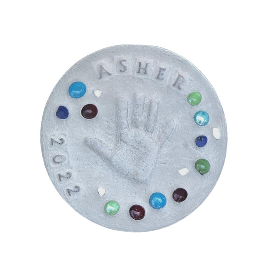 DIY Stepping Stone Kit with Color Pigment, Handprint Stepping Stone, Mother's Day Gift, Footprint Stepping Stone (8 Inch + Stamp Set, Gray)