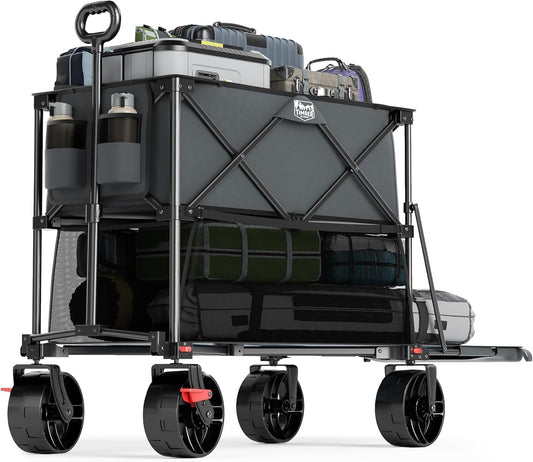 TIMBER RIDGE 400L Large Capacity Folding Double Decker Wagon with Brakes, 54" Extra Long Extender Wagon Cart, 660lbs Heavy Duty Collapsible Cart, All-Terrain Big Wheels for Camping, Sports, Shopping