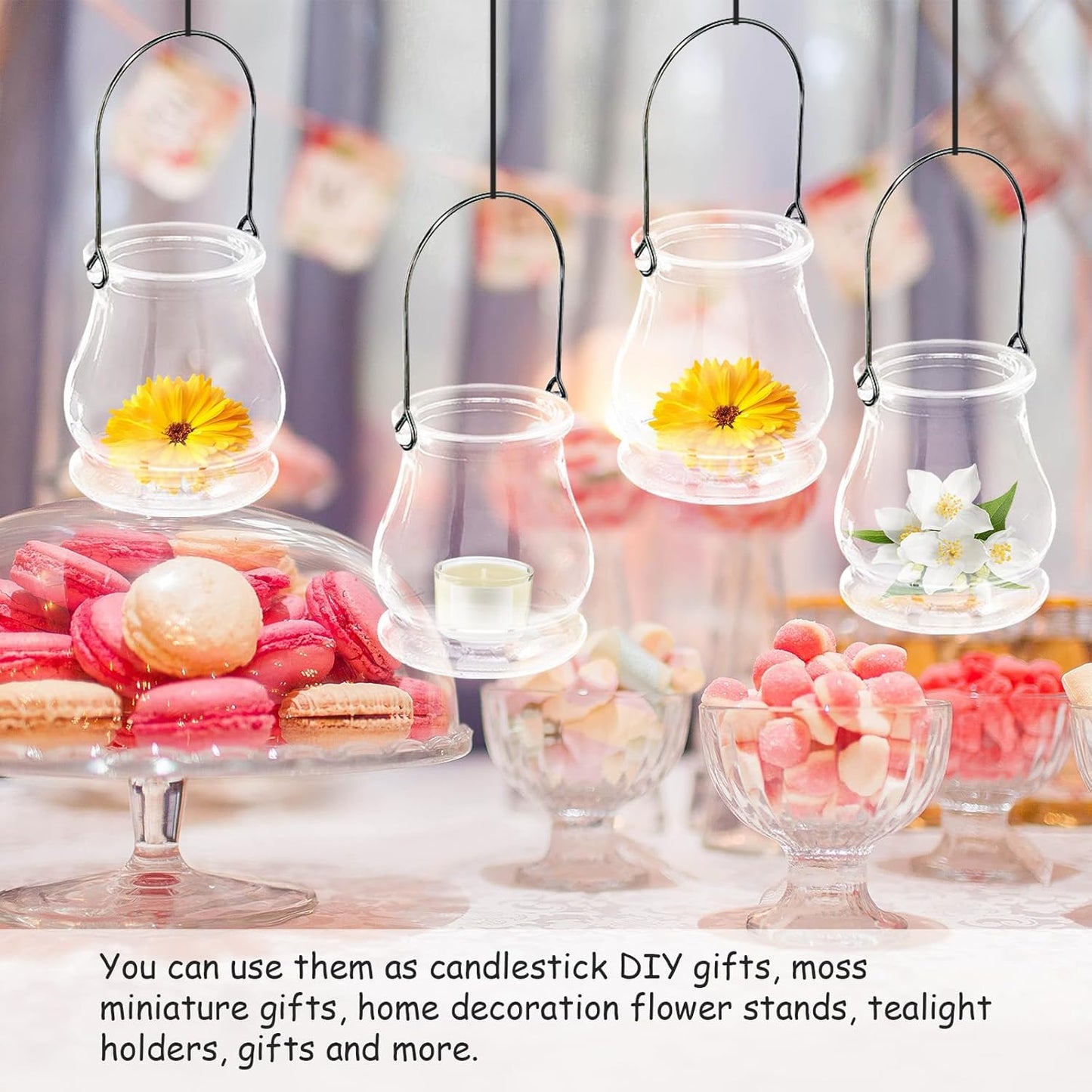 8PCS Hanging Glass Candle Holder: Hanging Glass Vase Air Plant Succulent Vase Hanger Plant Terrariums Orbs Air s for Party Wedding Centerpiece