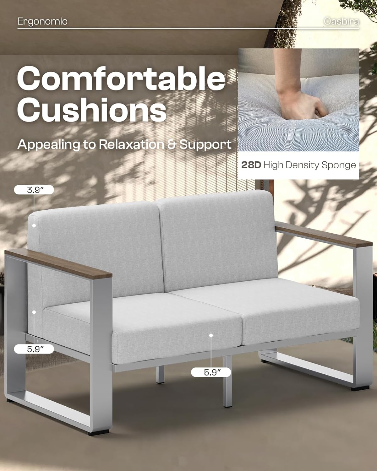 Outdoor Furniture Set, 4 Piece Aluminum Patio Furniture Set with Coffee Table, Wide Seat and Thick Cushions, Outdoor Patio Conversation Sets for Deck, Porch (LightGray)