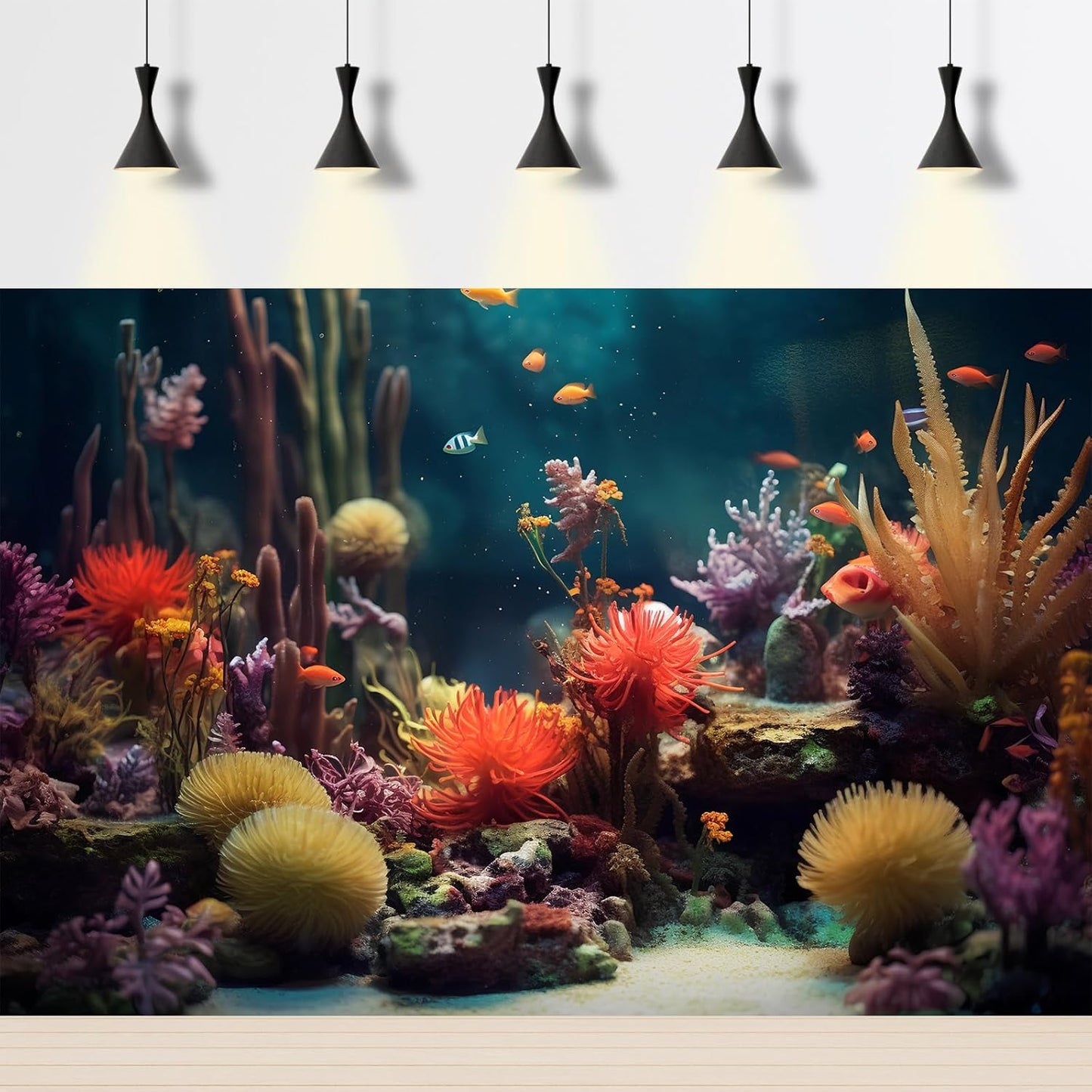 Aquarium Background Beautiful Colorful Coral Reef Aquatic Plants Terrarium Background Rock Tropical Fish Jungle Style Fish Tank Background Colorful Under Water View Aquarium Backdrop Vinyl 30x12in