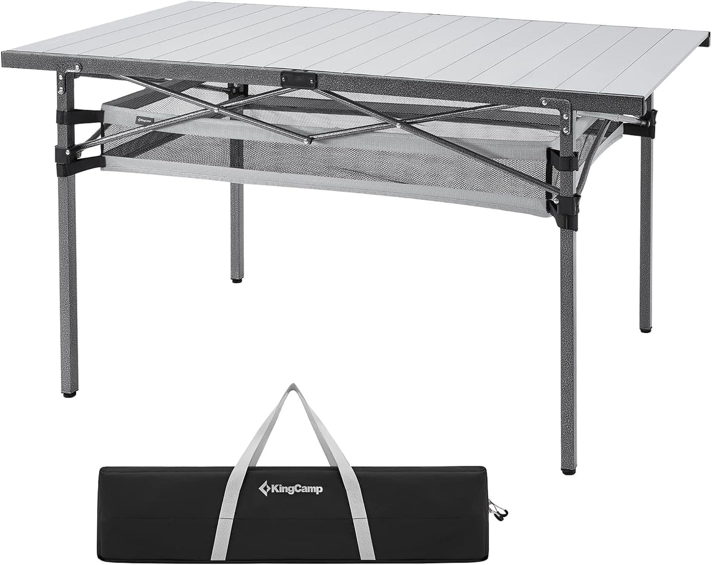 KingCamp Folding Camping Table, Portable Camp Table Foldable Aluminum Roll Up Seamless Desktop with Storage and Tall Legs for Outdoor Backyard Picnic