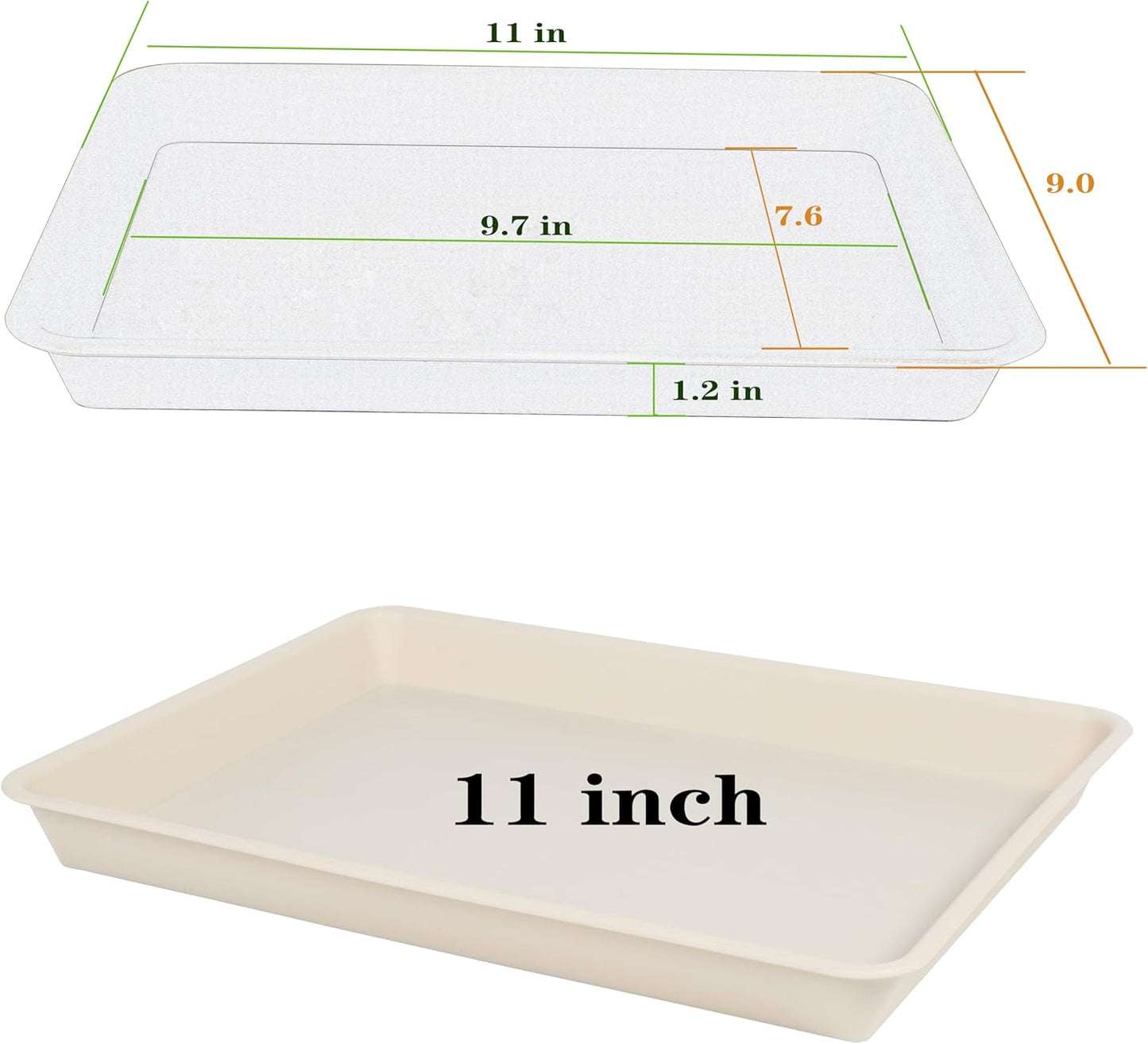 4 Pack Plant Saucer Tray Rectangular, Plant Saucers for Indoors, Heavy Sturdy Plastic Plant Drainage Trays, Plant Drip Trays for Pots, Seed Starter Growing Tray (11 x 9 inch, Beige)