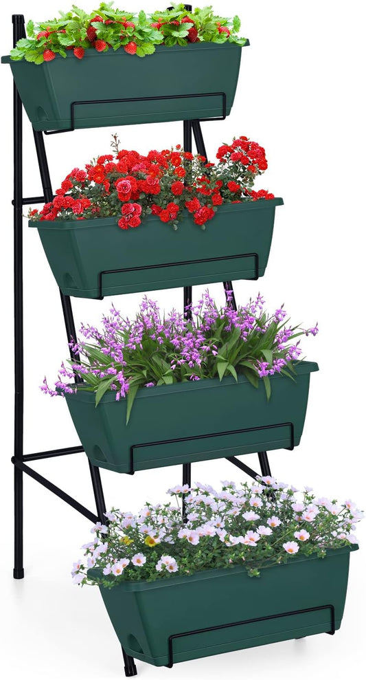OYEAL Raised Garden Bed 4 Tier Vertical Garden Planters Indoor Outdoor Raised Planter Box with Legs Elevated Herb Garden Planter for Flowers Vegetables Plants, Green