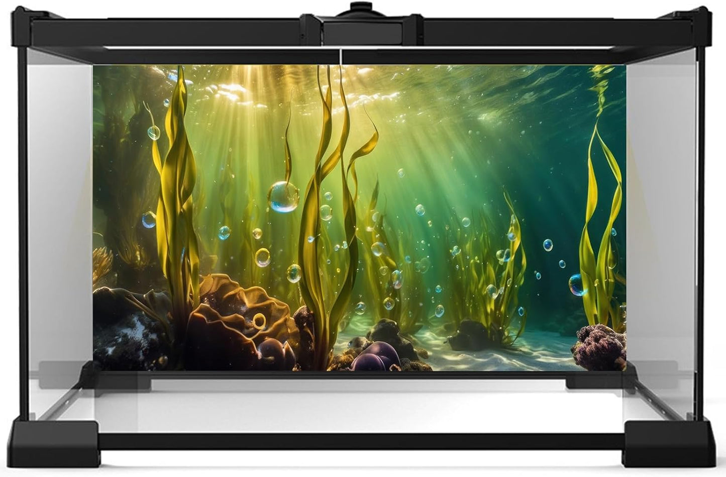 Aquarium Background Underwater Beautiful Coral Reef with Seaweed Bubbles Terrarium Backdrop Aquatic Plants Sunlight Rays Fish Tank Background Tank Aquarium Wallpaper Poster Decor Vinyl 48x20in