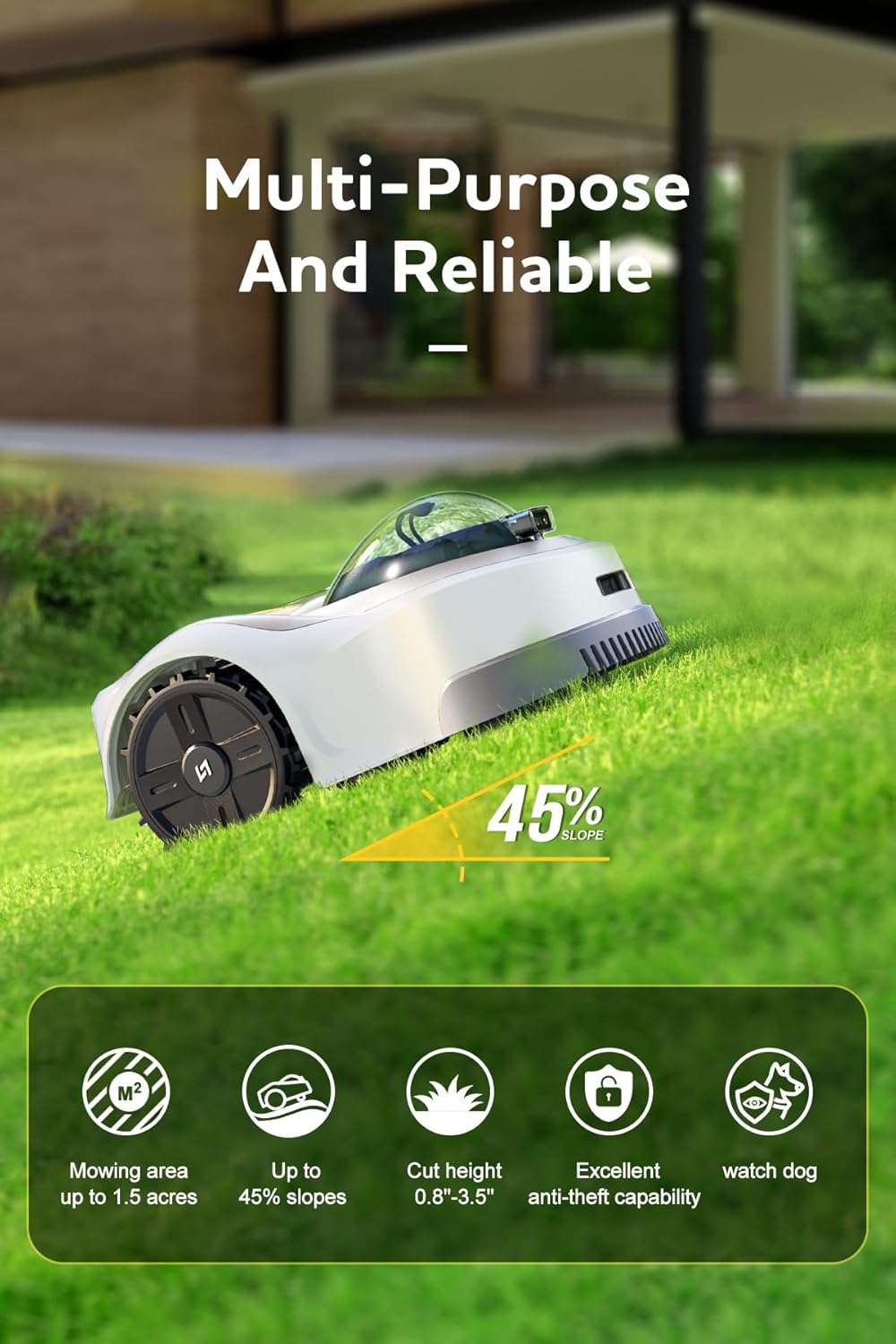 N1000 Robot Lawn Mower Perimeter Wire Free RTK,TOF,Vision Robotic Lawnmower 0.75 Acres,AI-Assisted Mapping,Virtual Boundary,Multi-Zone Management,APP Control,Cut Height 0.8"-3.5",Anti-Theft