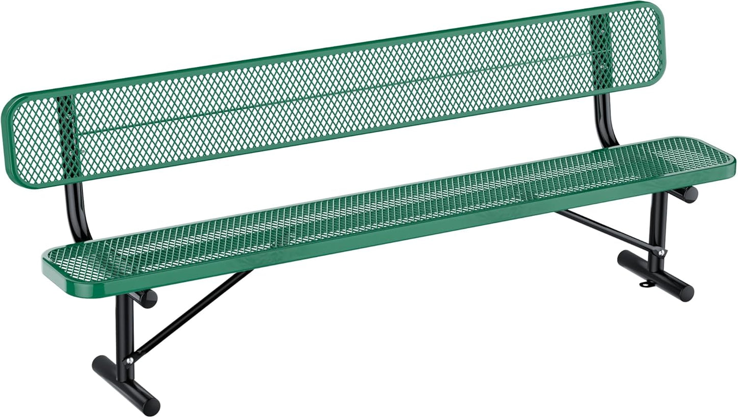 8FT Heavy Duty Park Bench with Back Portable Frame, Outdoor Metal Park Bench with Backrest, Steel Mesh Outdoor Bench for Garden, Lawn, Patio, Porch, Park, Yard, Green