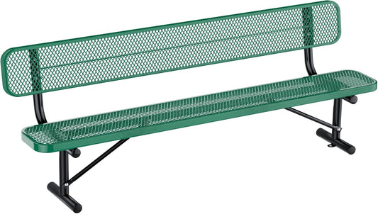 Outdoor Garden Bench, Cast Iron Metal Frame Patio Park Bench with Backrest, Portable Expanded Metal Black Bench, Commercial-Grade Outdoor Seating for Lawn, Patio, Park, Yard, Garden (Green, 8FT/96'')
