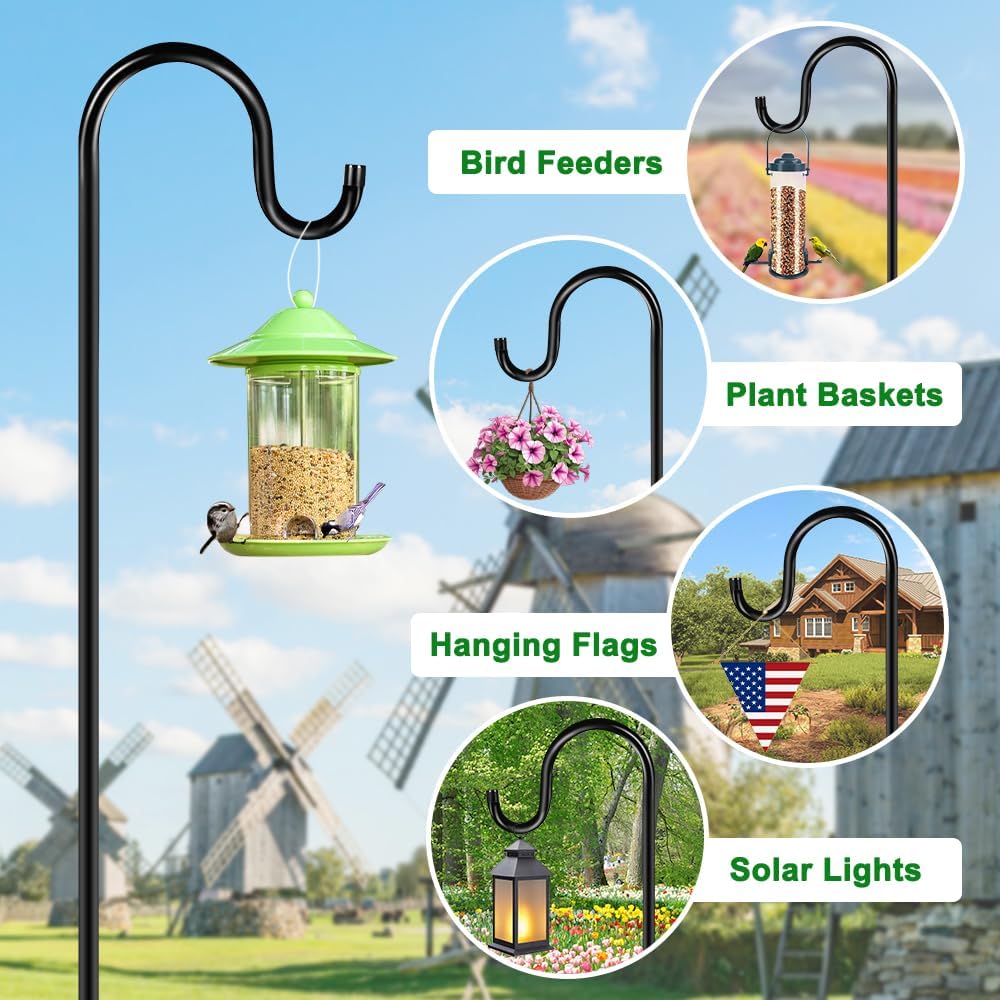 60" Shephards Hook for Outdoor, Heavy Duty Bird Feeder Pole with 7 Base Prongs, Adjustable Shepherds Hook for Hanging Bird Feeder, Solar Light Lanterns, Garden Plant Hanger Stands,2 Packs