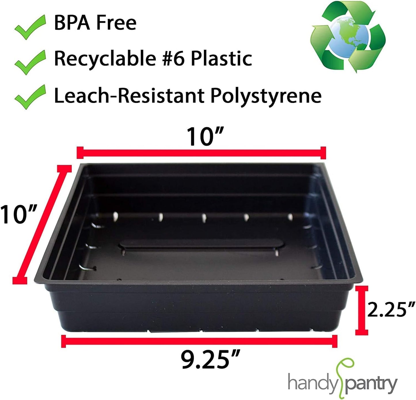 10" x 10" Garden Growing Trays with Drain Holes - 10-Pack Recyclable Plastic Plant Trays for Wheatgrass Sprouting Tray, Microgreens Growing Trays, Hydroponic Trays, Nursery Flats, Greenhouse Supplies