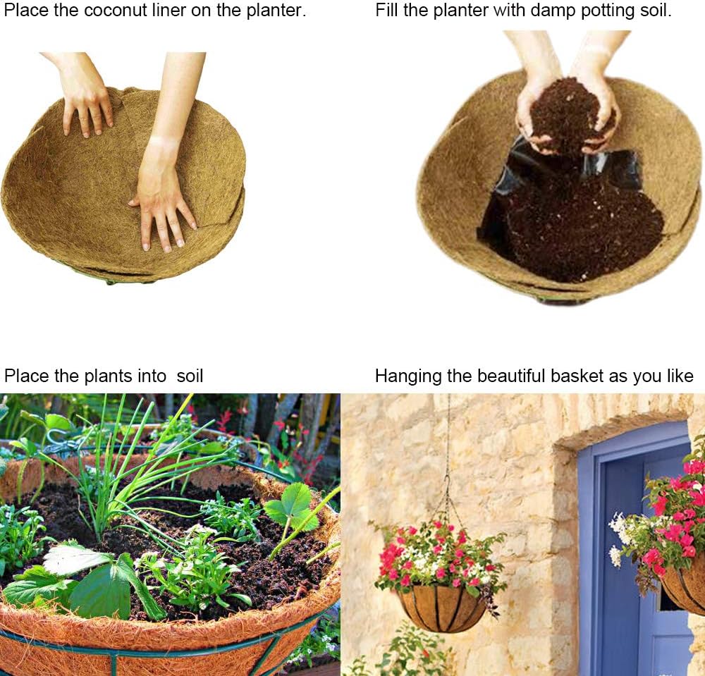 2 PCS 22 Inch x 14 Inch Coco Liners for Planters Round Basket Shaped Coconut Fiber Replacement Liners