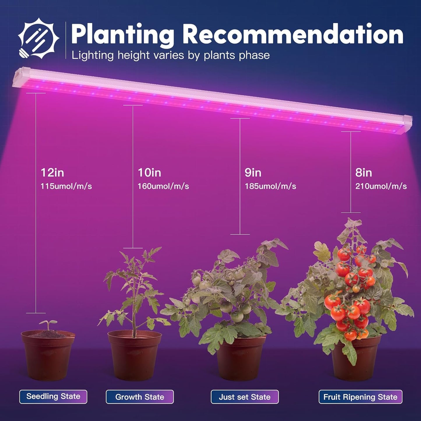 FREELICHT 4 Pack 4FT LED Grow Light, 40W (250W Equivalent), Red Blue (660nm+460nm) Full Spectrum Grow Light for Indoor Plants, Linkable Plug in Plant Growing Lamps for Hydroponic Seeding Veg Flower