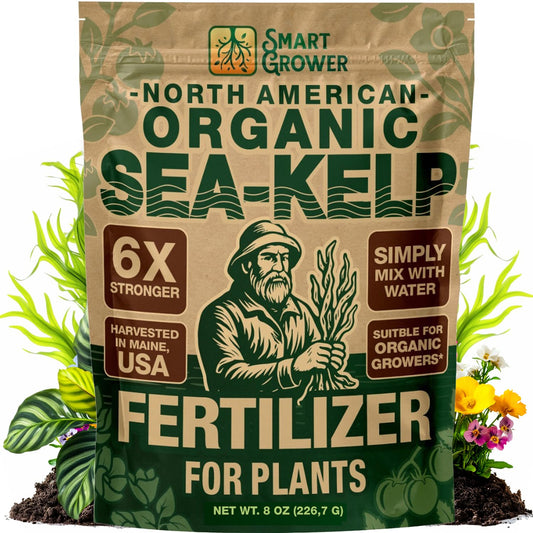 Organic Sea Kelp Fertilizer for Plants – Water-Soluble – Makes 200 Gallons – Kelp Meal Concentrate Plant Food – for Indoor Gardens, Hydroponics, Vegetables, Houseplants - Smart Grower - 8oz Bag