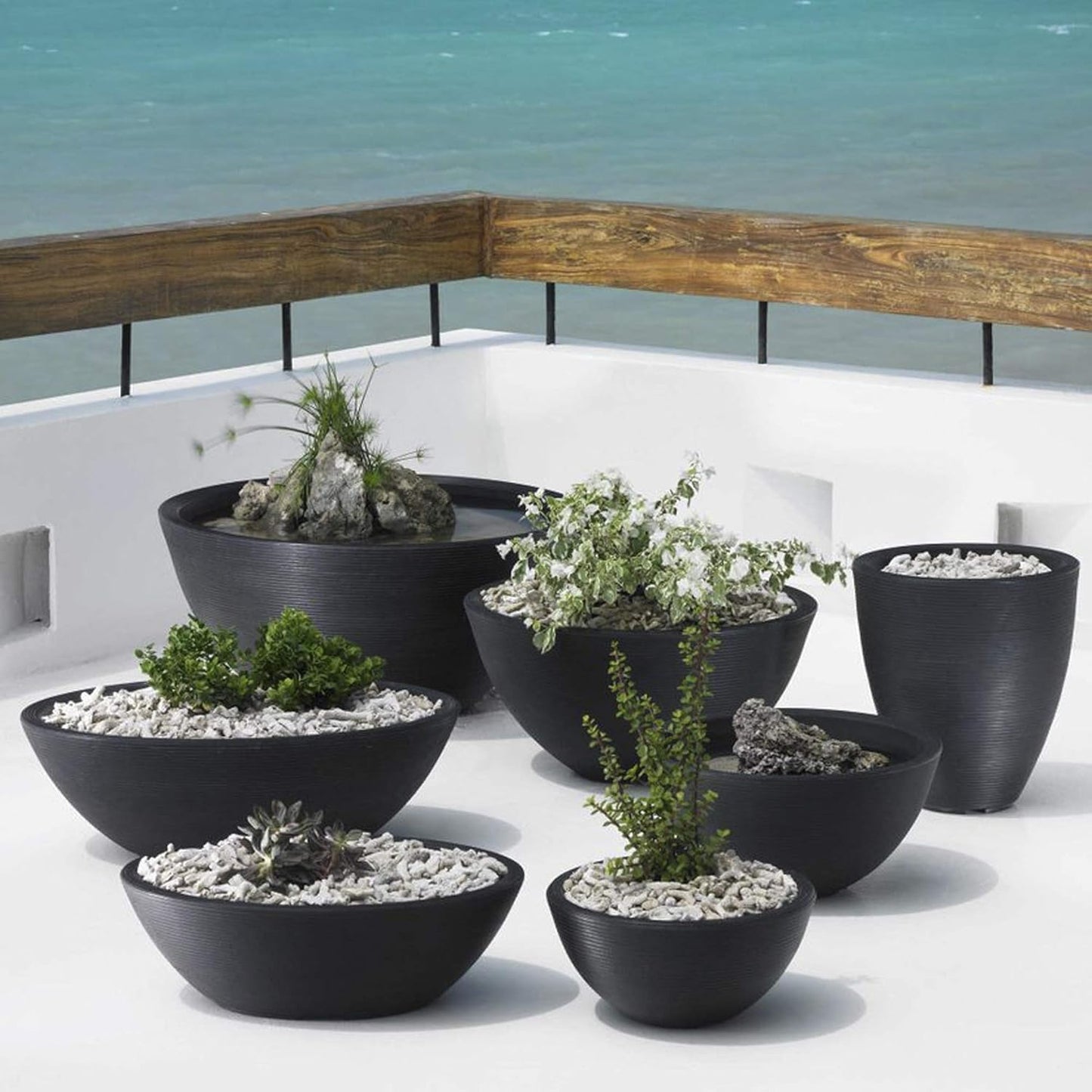 Crescent Garden Delano Bowl Planter, Large Outdoor Round Shallow Plant Pot for Water Garden, Bonsai Plant Pots, Succulents with Drain Hole - Double Walled Bowl Lotus Pot, 34" W (Slate)