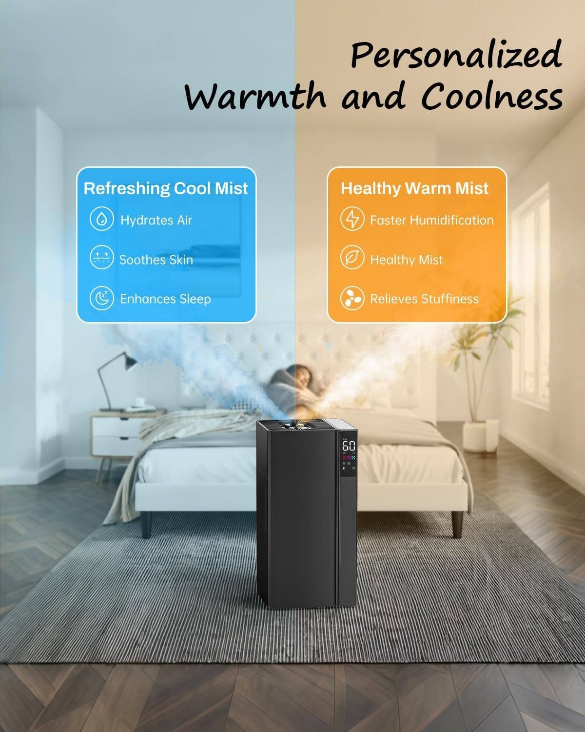Mifasol Humidifier Large Room Warm and Cool Mist, 5.3Gal/20L Humidifiers for Home 1500 sq ft, Double Nozzles Whole House Humidifier, Humidifiers for Bedroom Plants Office Commercial Large Areas, Black