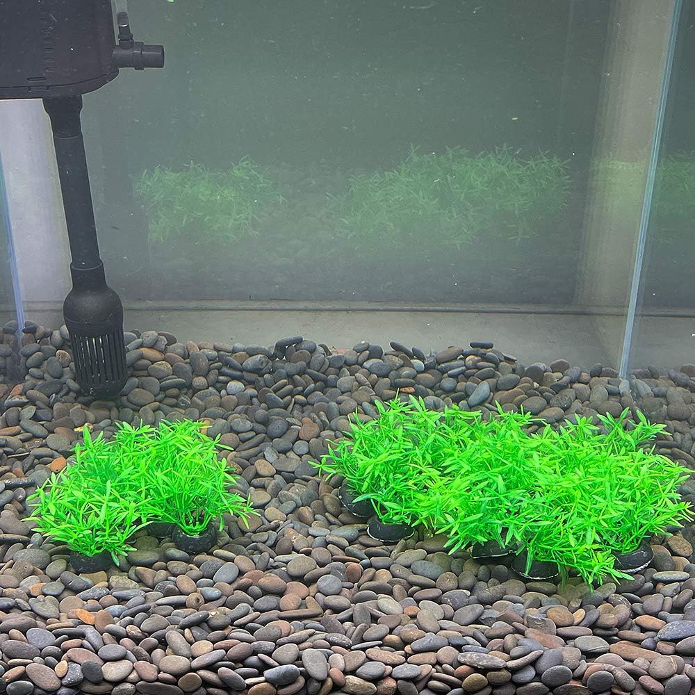 Smoothedo-Pets Aquarium Plant Fish Tank Decoration 20 Pieces Small/1" Tall Plastic Artificial Plant Goldfish Hidden Mini Grass Set (Green-A)