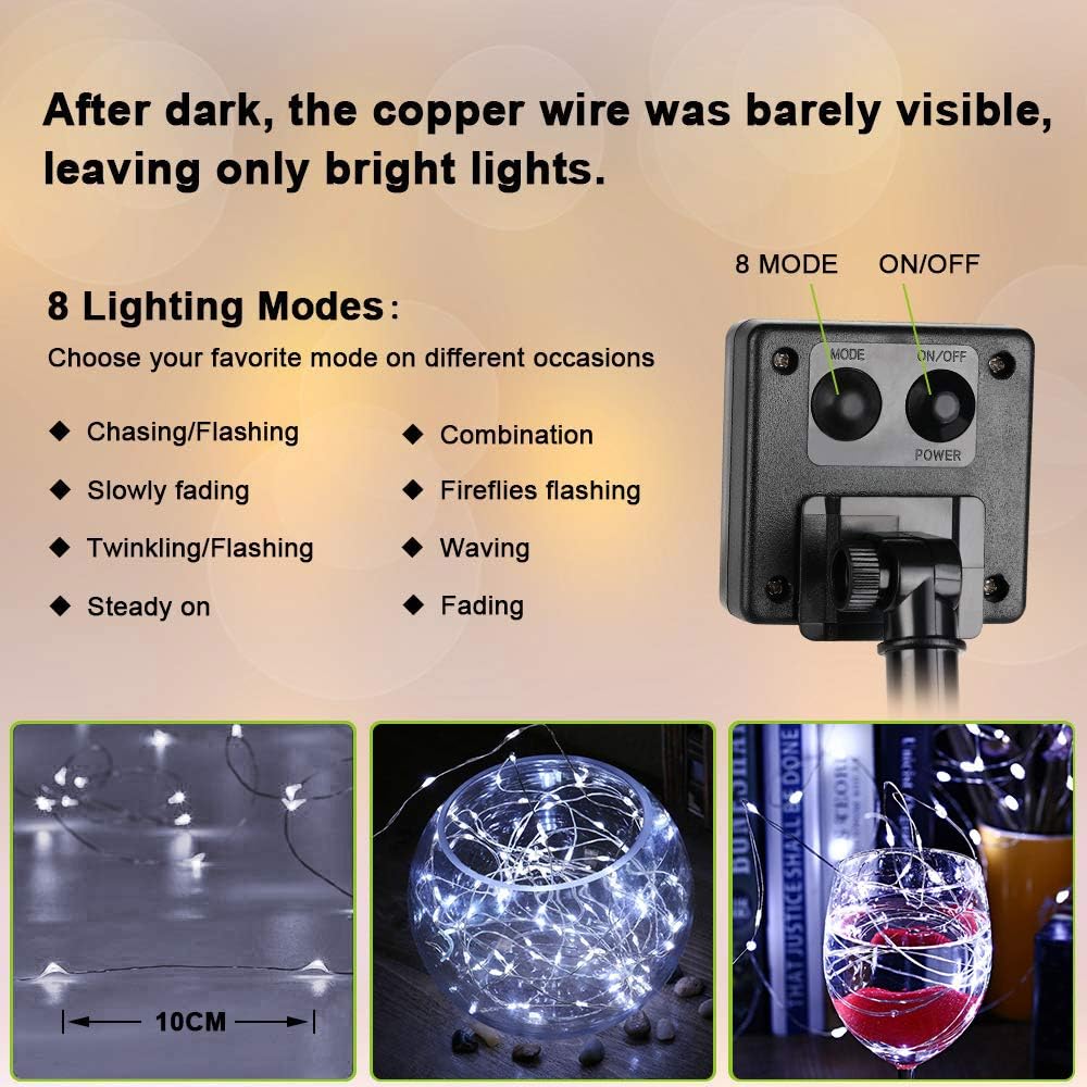 Brizled Outdoor Solar Fairy Lights 2 Pack, Total 132FT 400 LED Solar String Lights, 8 Modes Solar Christmas Lights with Memory Waterproof Outside Twinkle Lights for Indoor Wedding Party Cool White