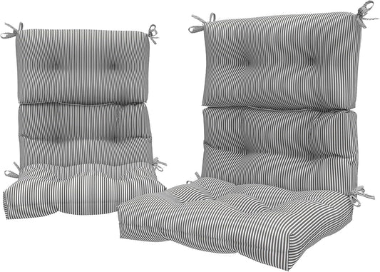LVTXIII Outdoor 44x22-inch High Back Chair Cushions, Patio Solid Tufted Adirondack Chair Seat Cushions, Seasonal Replacement Rocking Chair Cushion with Ties, Set of 2, Strip Grey
