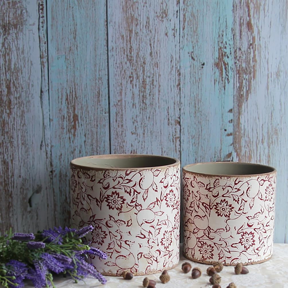 7.48in. Planters for Indoor Outdoor Plants, Rustic Pots for Plants, Vintage Plant Pots Indoor, Tuscan Indoor Tree Pot, Crackle Glazed Planter, Red Flower Pot Outdoor for Garden, Large