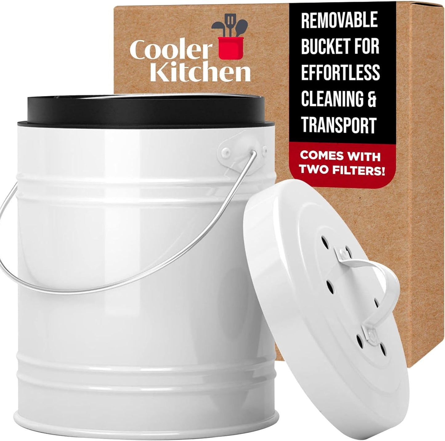 3 Liter Small Indoor Kitchen Compost Bin, Odorless Composting Bin with Carbon Filters, Countertop Compost Bucket with Lid, Metal Kitchen Composter with Plastic Bucket Liner for Food & Waste Recycling