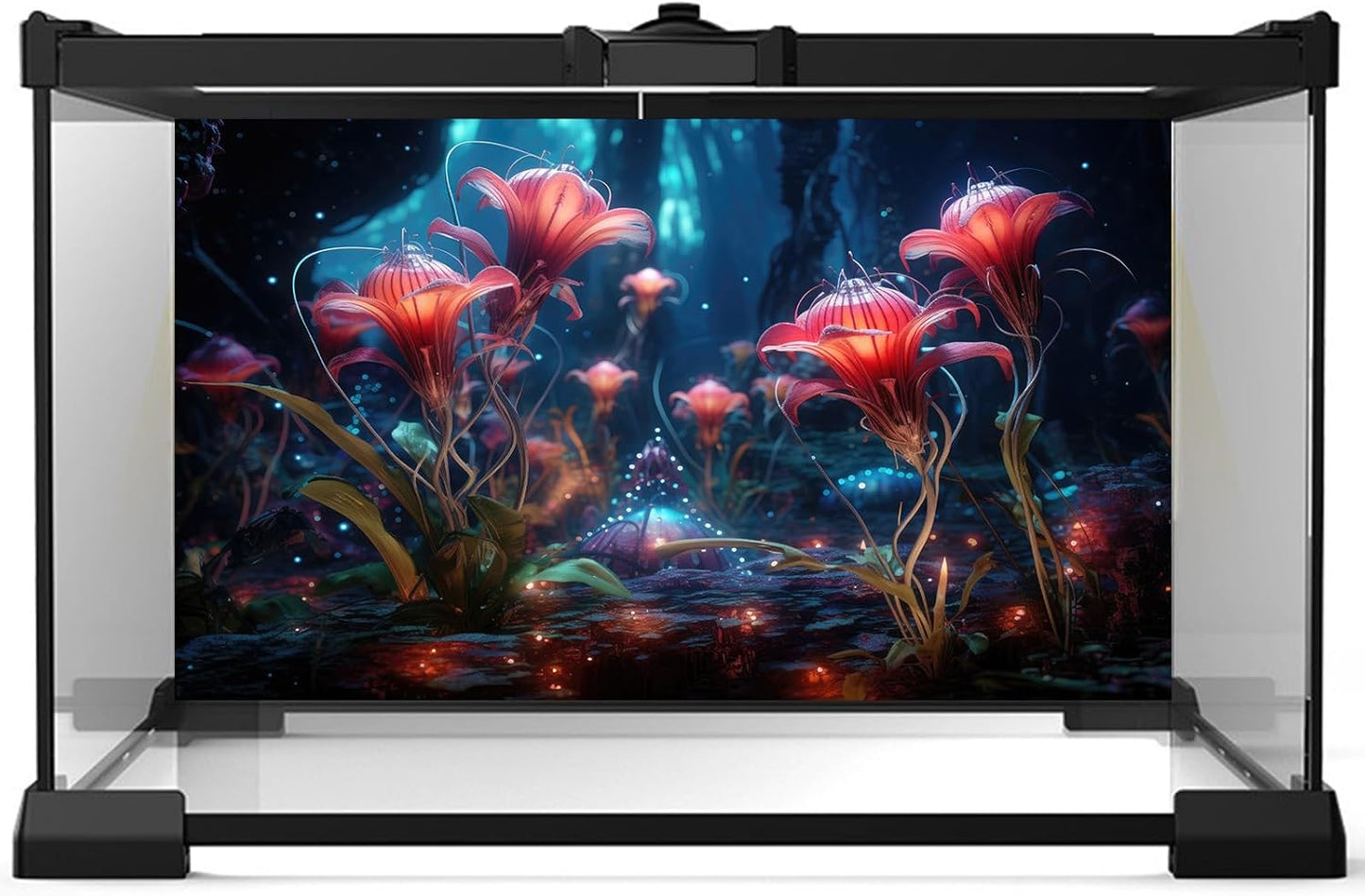 Aquarium Background Beautiful Red Translucent Flowers Terrarium Background Abstract Fantasy Plants Underwater World Tank Poster Glowing Flowers Foggy Forest Fish Tank Background Decors Vinyl 36x20in