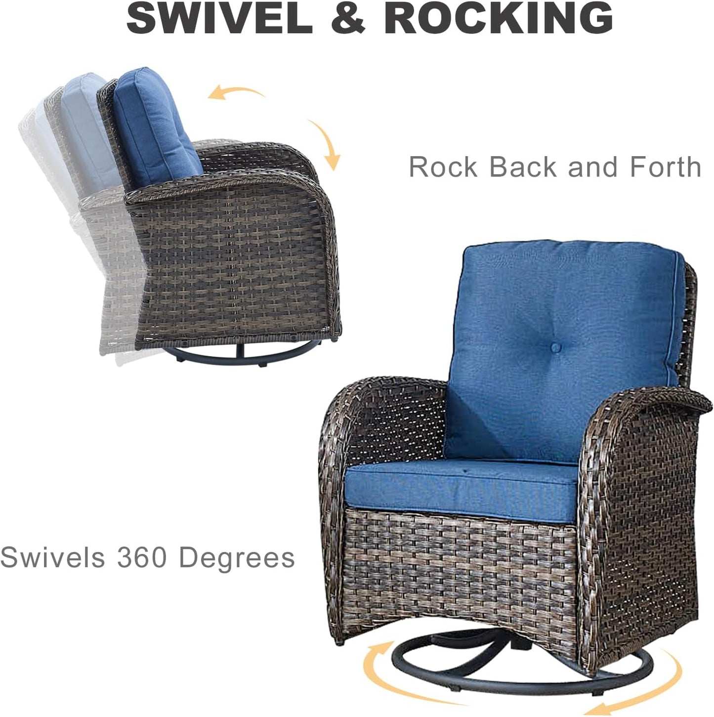 HUMMUH Patio Furniture 7-Piece PE Wicker Outdoor Conversation Set,All-Weather Rattan Swivel Chairs with Ottomans Glider Loveseat for Backyard,Poolside,Deck
