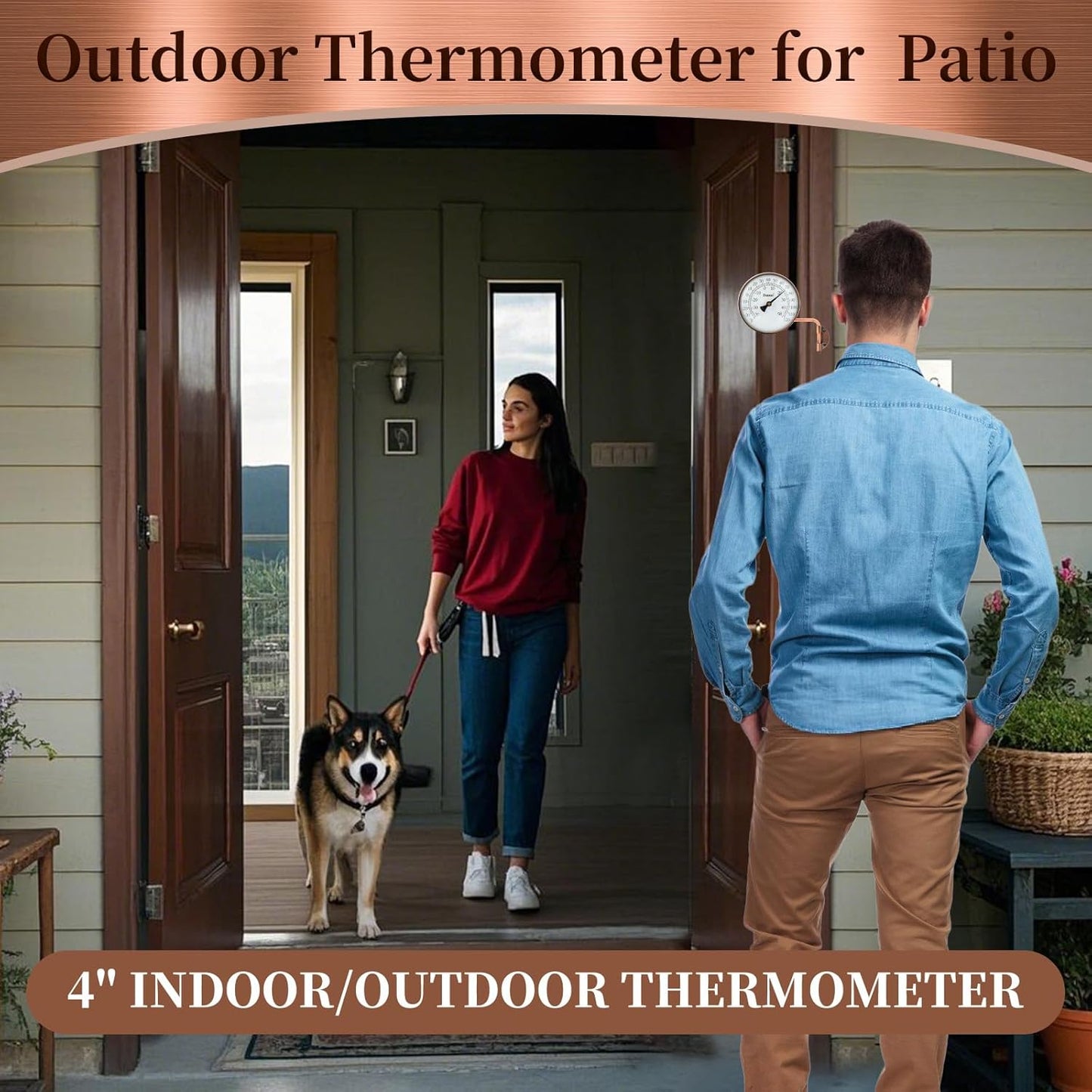 4 Inch Outdoor Thermometer, Outside Temperature Gauge Decorative for Patio, Window, Greenhouse, Garage, Brass Swivel Thermometer (4inch Thermometer)