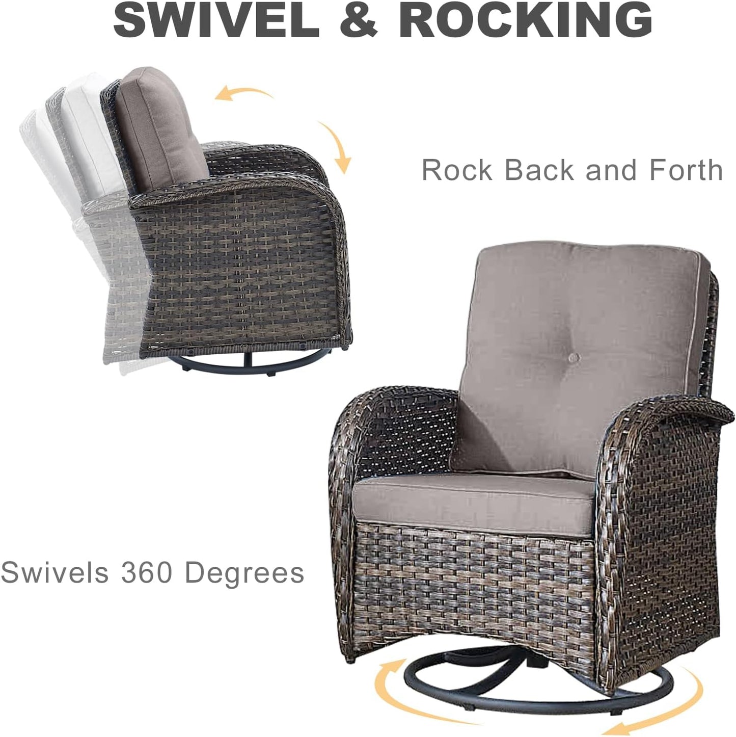 HUMMUH 5-Piece Patio Furniture PE Wicker Outdoor Conversation Set,All-Weather Rattan Swivel Chairs Outdoor Glider Couch for Backyard,Poolside,Deck