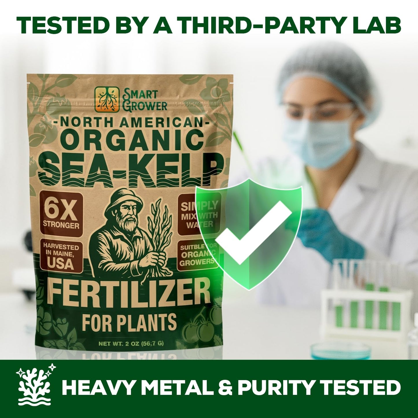 Organic Sea Kelp Fertilizer for Plants – Water-Soluble – Makes 100 Gallons – Kelp Meal Concentrate Plant Food – for Indoor Gardens, Hydroponics, Vegetables, Houseplants - Smart Grower - 4oz Bag